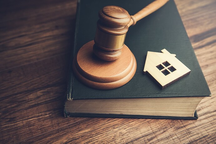 Gavel with wooden figure of a house on a book